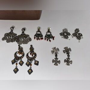 F.A.I.T.H. Set of 5 Elegant Silver and Black Earrings Sets